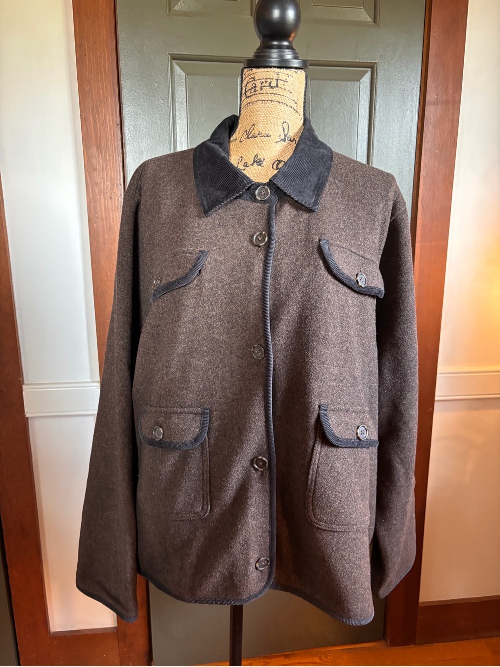 J. Crew Brown Wool-Blend Button Jacket with Brown corduroy trim. Fall,winter - Picture 4 of 12